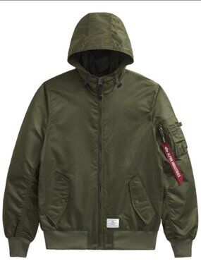 NWOT Alpha Industries Green Hooded Bomber Jacket